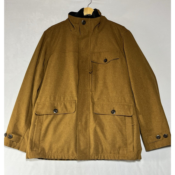 LL Bean Mens 3 in 1 Parka Removable Liner Jacket Medium Beige Black Coat NO HOOD - Picture 1 of 16